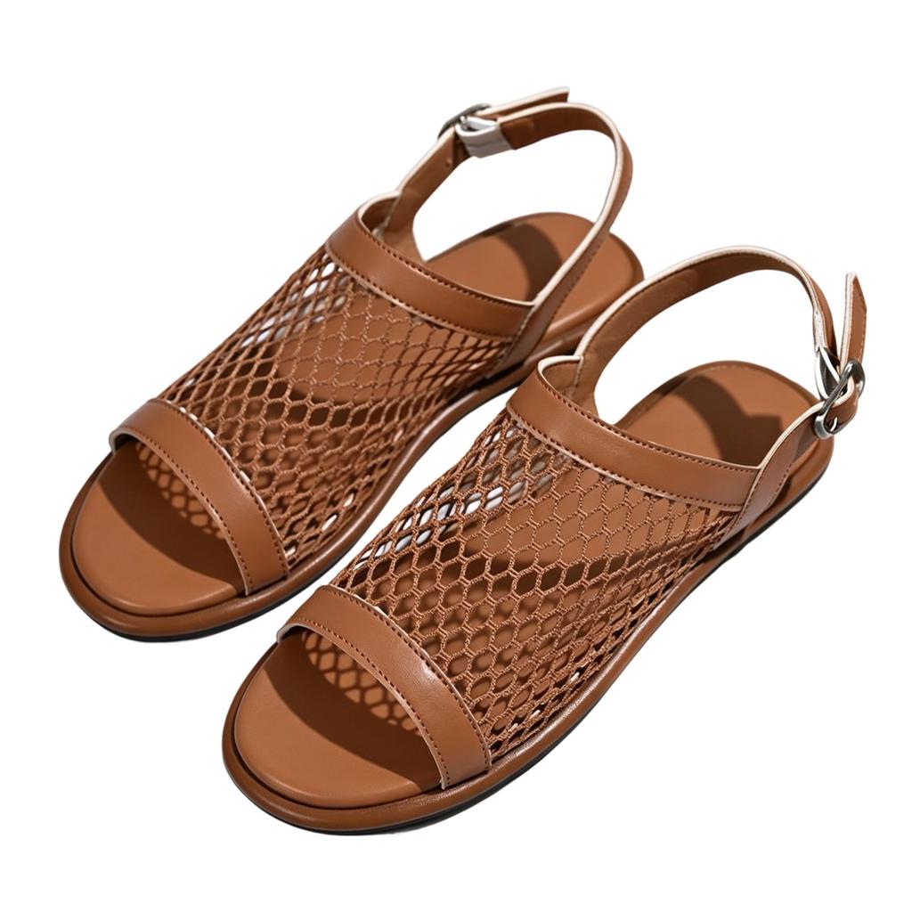 Women's Plus Size Fashion Mesh Open Toe Sandals Adjustable Buckle Strap Flat Sole Breathable Casual Summer Shoes for Outdoor Use