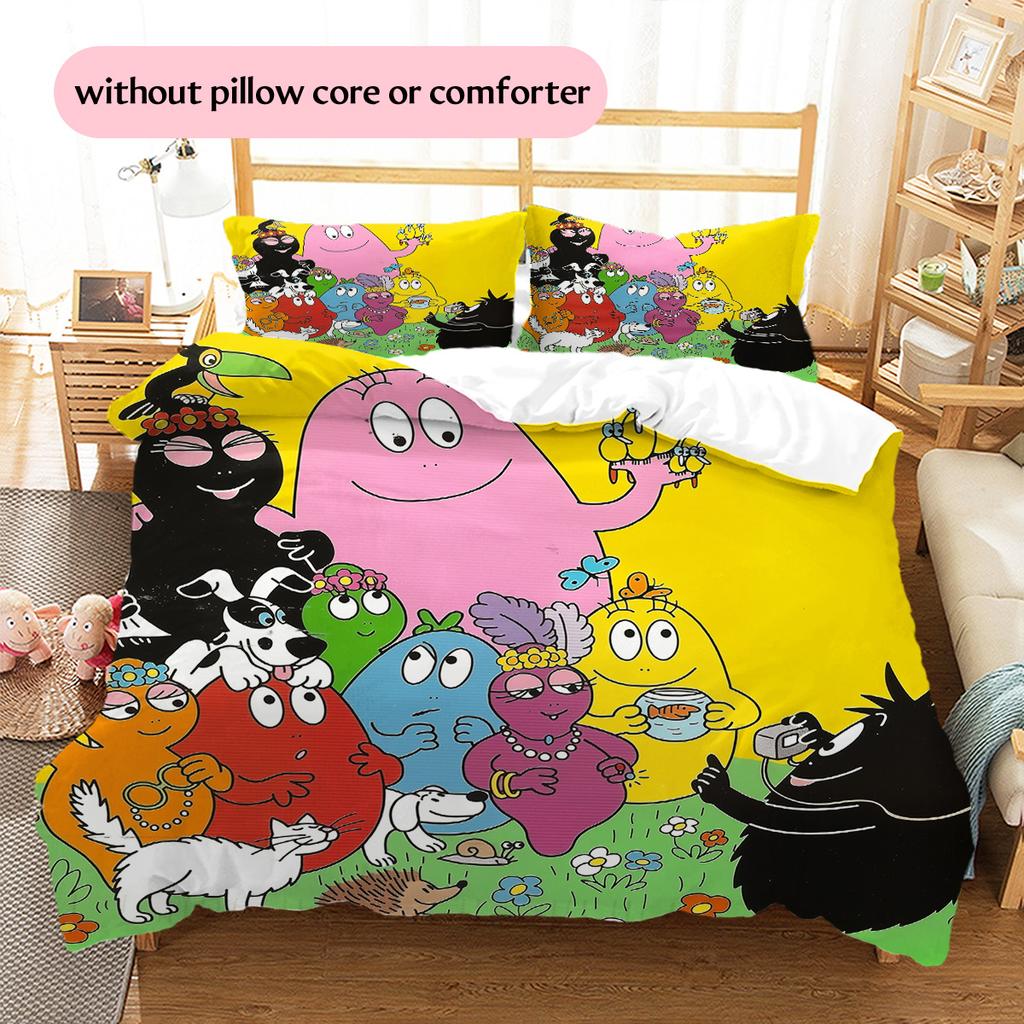 The Barbapapa Family Pattern Bedding Quilt Set Home Decoration Gift (1 * duvet cover + 2 * pillowcase without core)