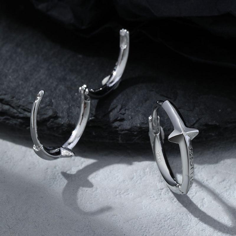 Men's Trendy Silver Stud Earrings: High-End Punk Style Ear Hoops