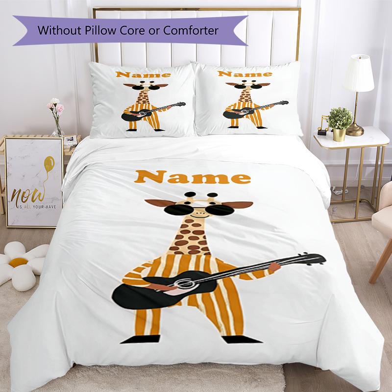 3pcs Custom Name Giraffe Bedding Set Duvet Cover Closure Includes 1 Duvet Cover & 2 Pillowcases, Soft and Comfortable for All Seasons.