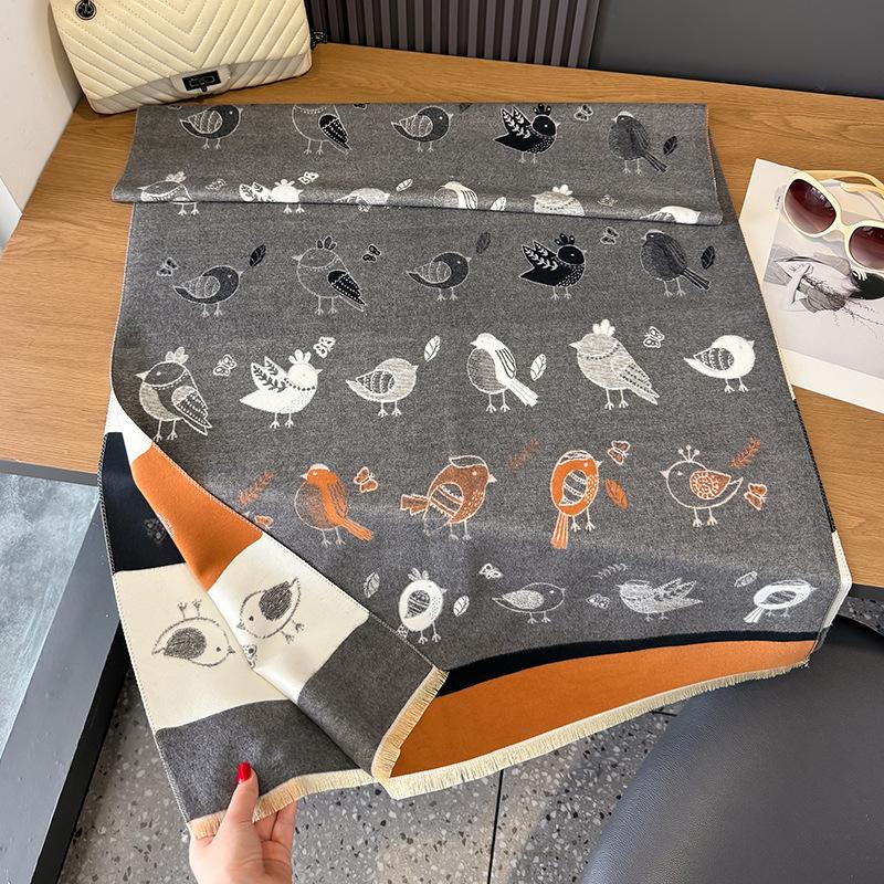 Imitation Cashmere Scarf Versatile High-End Contrast Color Double-Sided Winter Fashion Shawl Women