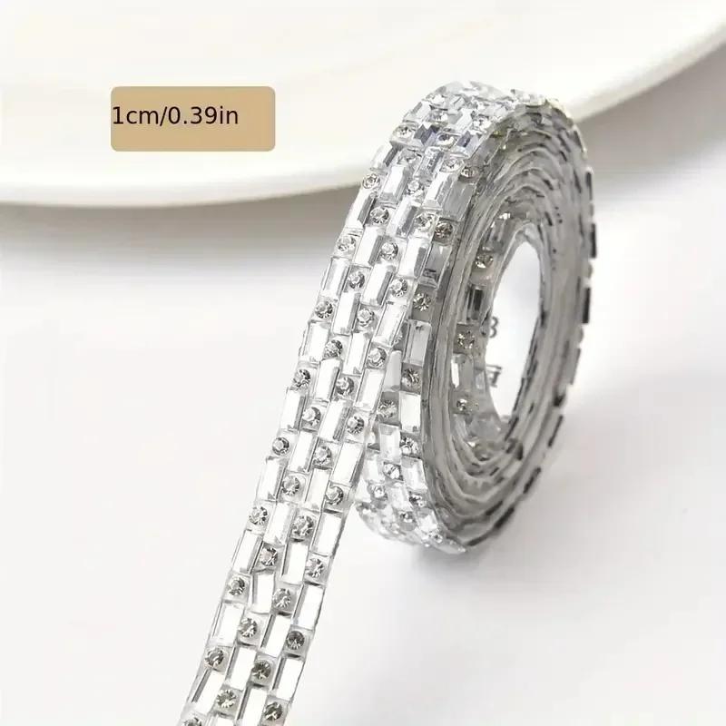 1Yard Glitter White Crystal Rhinestone Tape Trim Self-Adhesive Glass Appliques Diamond Sticker For Dress Shoe Adornment Ribbon