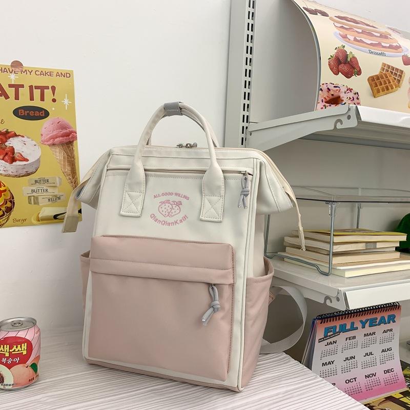 Large Capacity Junior High School High School Student Schoolbag Female Contrasting Color Backpack Simple Trendy Casual Backpack