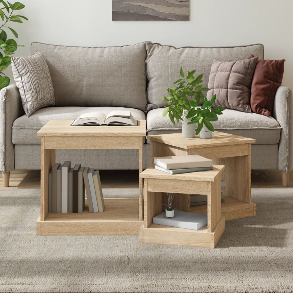 3 Piece Coffee Table Set Sonoma Oak Wood Composite