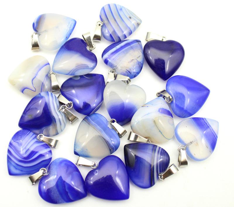 20MM Herzförmiger Naturstein Anhänger: Achat, Rosenquarz, Aquamarin, Pfirsichherz Schmuck