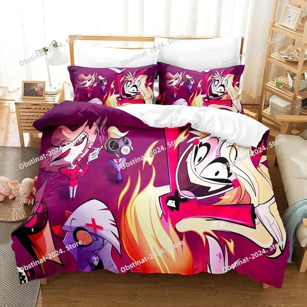 Hazbined Hotel Cartoon Charlie Vaggie Alastor AD Bedding Set Printed With Pillowcase Duvet Cover Soft Single Double Queen King