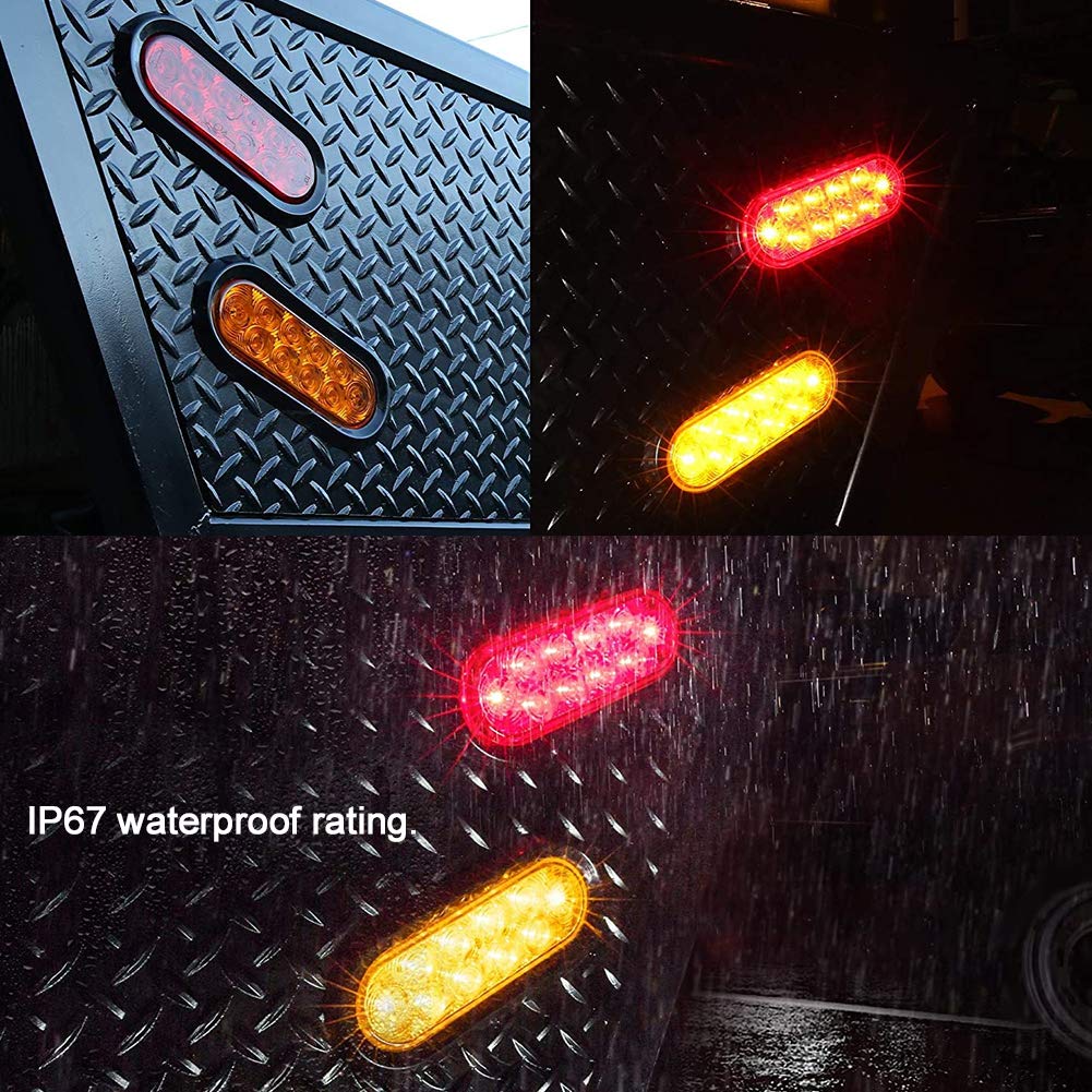 KIMISS 2pcs 10 LED Side Marker Lights 6 Inch Oval IP67 Waterproof Tail Lamp Surface Mount for Truck Trailer (Amber)