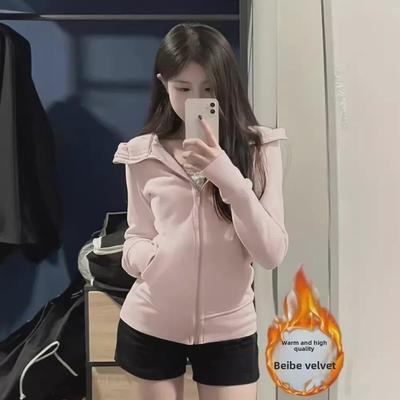 Women's Mamba Cotton Velvet Slim Short Jacket & Hooded Sports Sweater - Trendy 2024 Autumn/Winter Collection