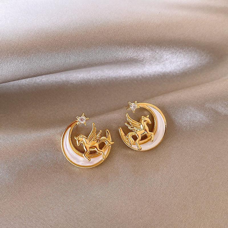Zodiac Year Zircon Pearl Horse Earrings - Luxurious, Modern Studs for Women