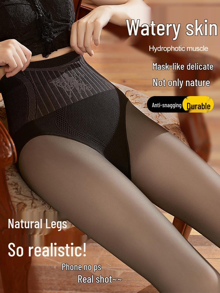 Women's High Waist Nude Feel Sheer Black Leggings with Velvet-Lined Tights