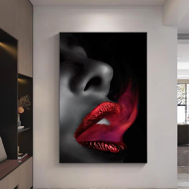 1pc Black Women and Red Lip Poster African Women Portrait Canvas Prints Wall Art Pictures For Living Room Artwork Pictures