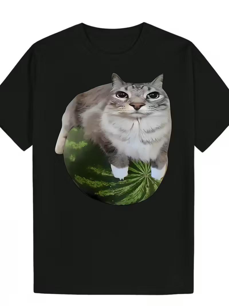 Men S Funny Cat Meme Graphic T-Shirt - Lightweight Polyester Crew Neck Tee with S
