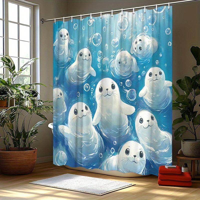 Arctic Harmony Shower Curtain - Cute Seal Baby Hanging on Cold Wonderland Wall, Used for Living Room and Bedroom Decoration