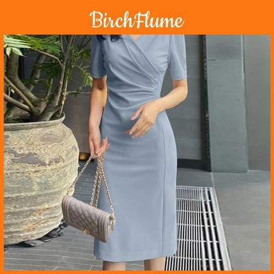 Summer Women Dress With V Neck Short Sleeve Bodycon Fabric For Casual Wear