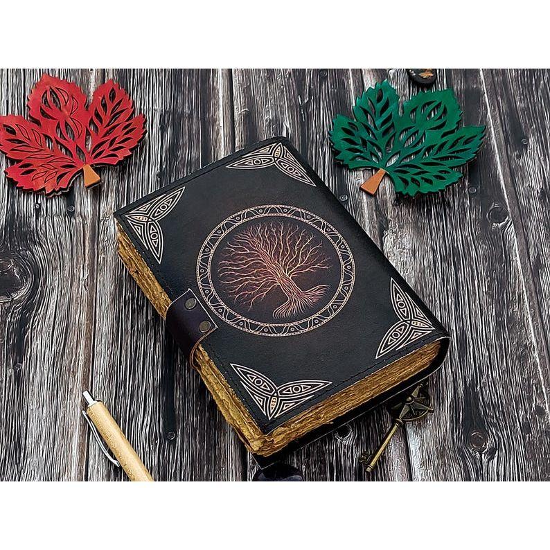 Leather Journal Tree of Life - Genuine Leather Notebooks For Women - Beautiful Journal with Embossed Tree Blank Handmade Paper Gift For Men