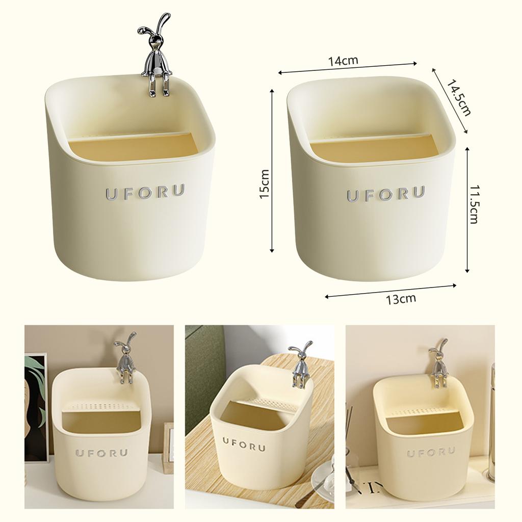 Small Trash Can With Detachable Drain Rack Multi-functional Garbage Bin For Powder Room Home