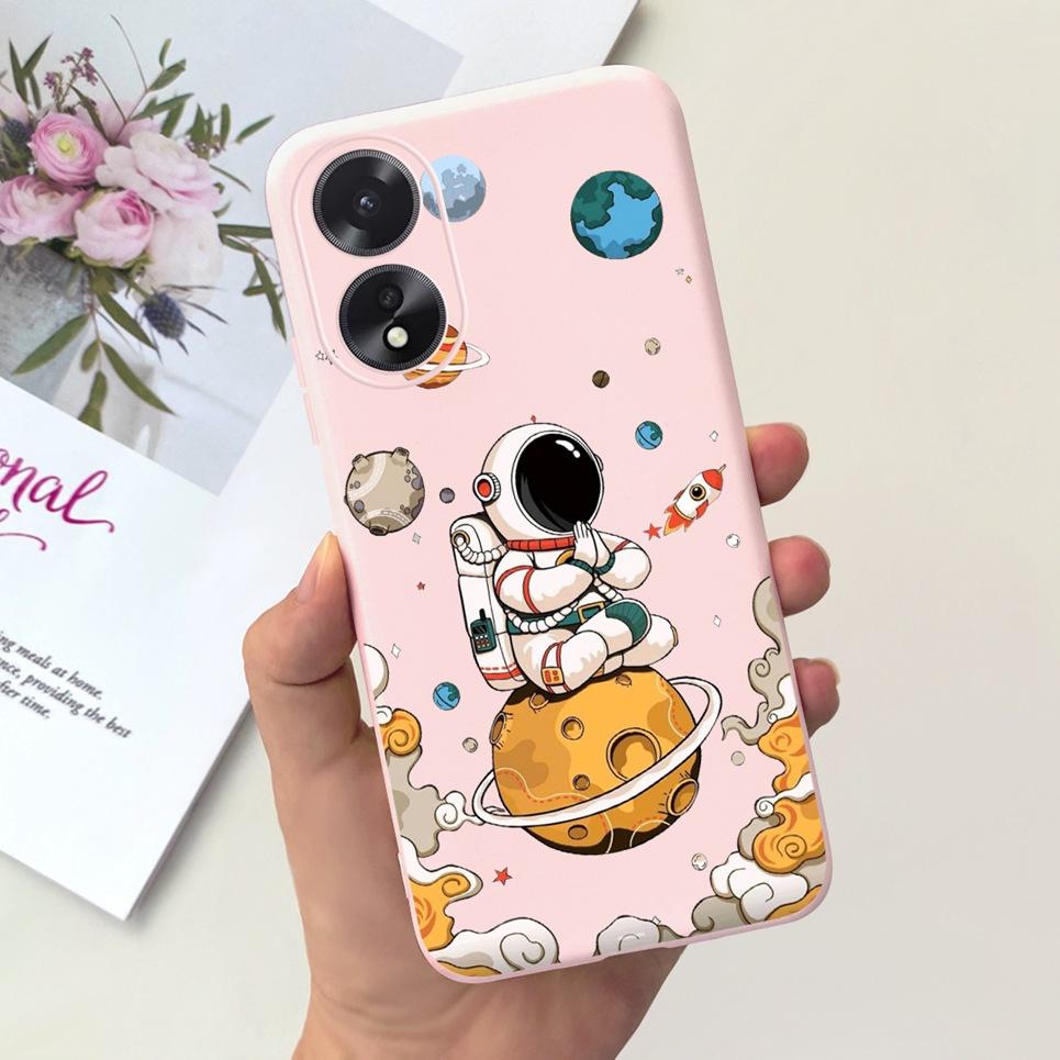 For Oppo A78 4G CPH2565 Cover Cute Astrinaut Black Cat Flower Liquid Silicone Phone Case For OPPO A78 5G Oppo A38 CPH2579 Bumper