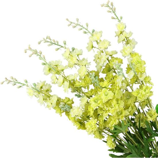 5pcs White Delphinium Artificial Flowers, 33" Silk Larkspur Faux Flower with Long Stem Fake Bouquet for Tall Floor Vase Kitchen Home Indoor Hyacinth