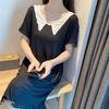 Modal Cotton Doll Collar Nightdress - Short Sleeve, Medium-Long, Loose Fit for Women