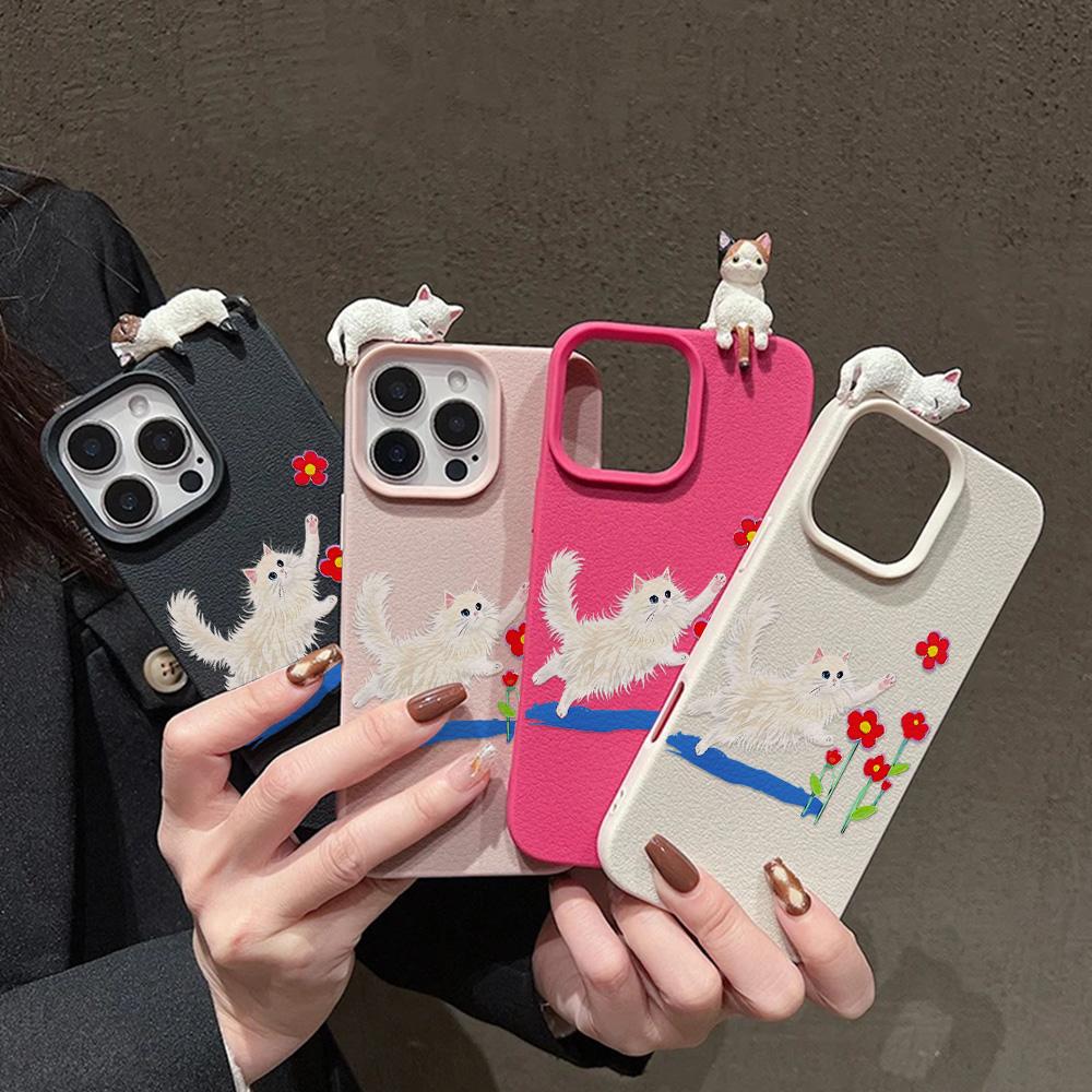 3D Phone Case for iPhone 11 13 17 Pro Max 17 Air Case iPhone 13 15 16 Pro Max 12 14 Pro Max 14 15 Plus Cute 3D Kitten Cartoon Leather
