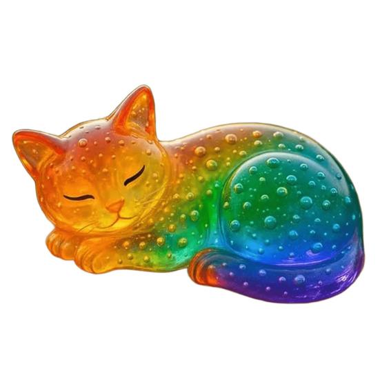 Rainbow Cat Statue Resin Colorful Translucent Cat Figurine Cute Rainbow Gradient Color Cat Ornament for Desk Bookshelf Decor Cat Lover Gifts