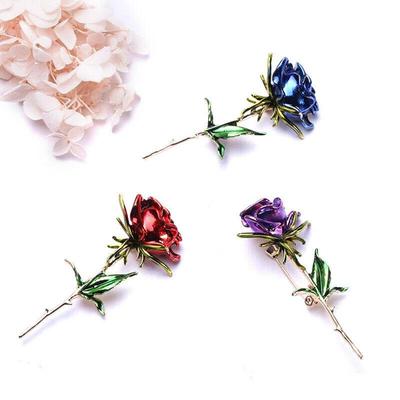 1 Pcs Enamel Rose Flower Brooch Women Scarf Pin Wedding Jewelry Gift