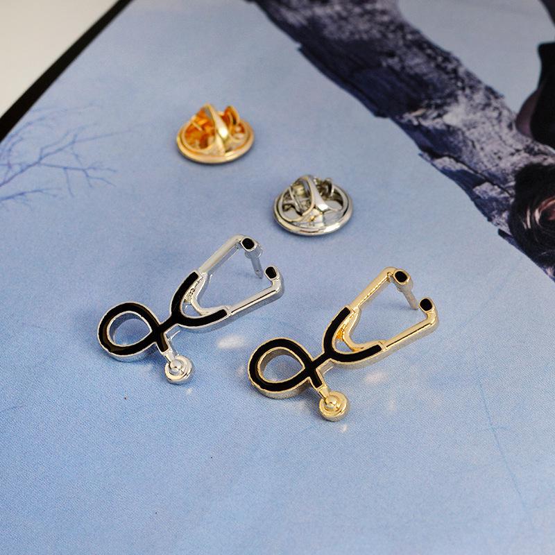 1pc Creative Doctor Stethoscope Brooch Cartoon Dripping Oil Metal Badge Trendy Versatile Clothing Bag Accessories Brooch