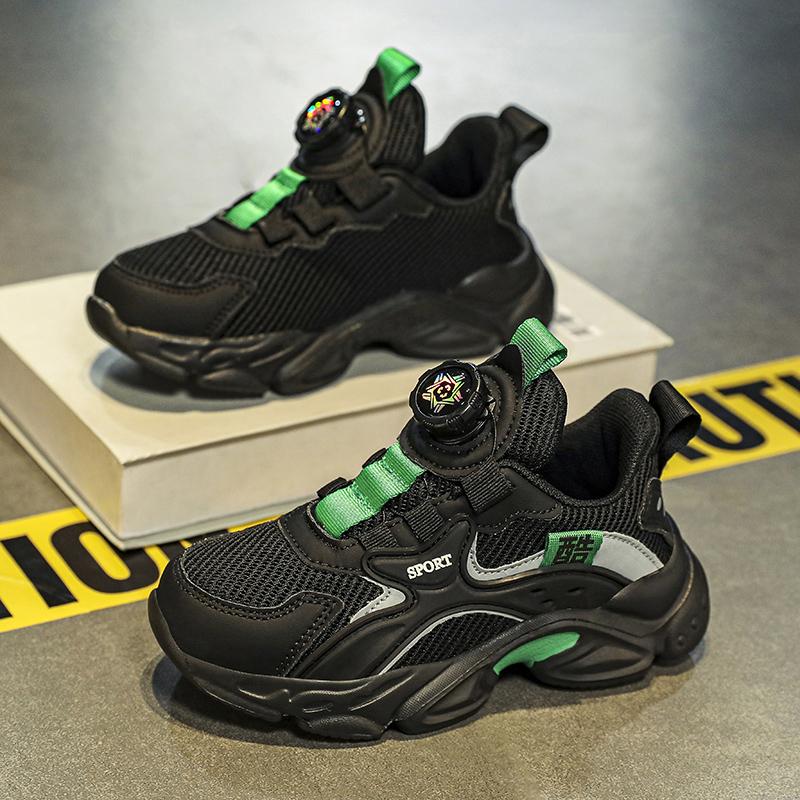 Boys Sneakers Mesh Breathable Thick Bottom Heightened Rotating Buttons Girls Sneakers