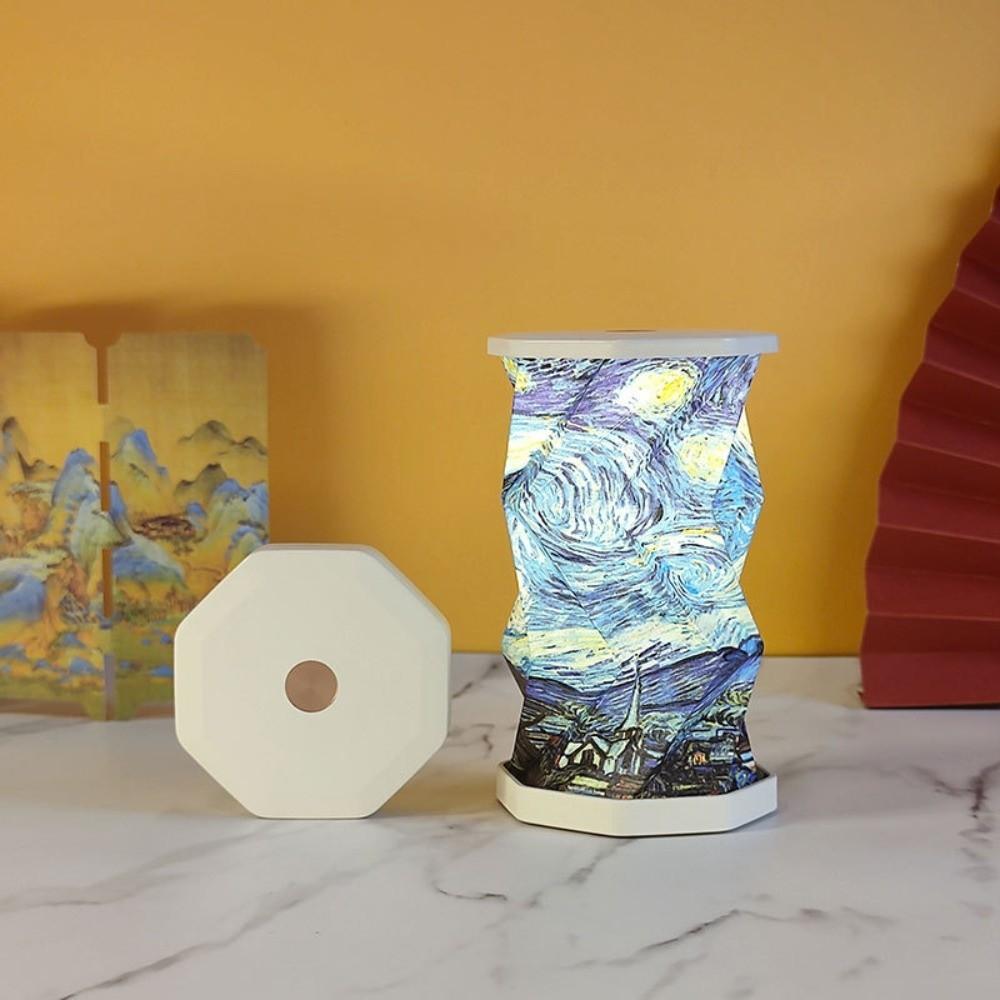 Creative Foldable Paper Latern LED Mini Rotating Light Birthday Gift Dimmable Table Lamp Home