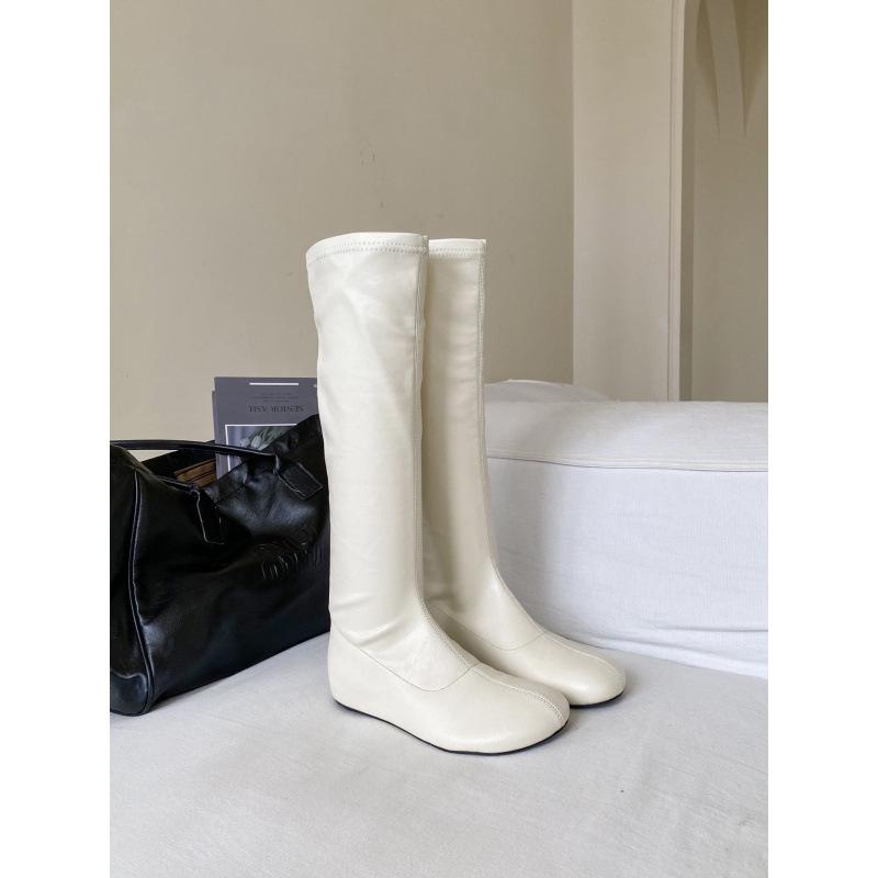 2025 new minimalist style round head inner height increase flat bottom tall tube thin boots fashion boots