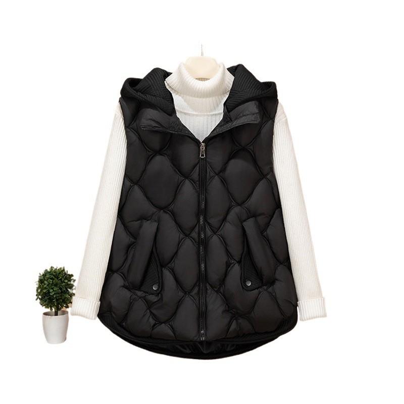 Womens Lightweight Puffer Vest With Detachable Knit Hood Loose Sleeveless Cotton-Padded Gilet Fall Winter