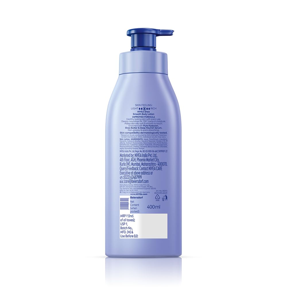 Nivea Shea Smooth 400ml Body Lotion For Men & Women | 48H Moisturization | Non-Greasy Velvet Skin | Deep Hydration Serum
