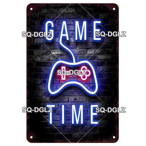 SQDGLZ Vintage Game Zone Neon Metal Sign Tin Sign Plate Home Bar Door Wall Decor Sticker Man Cave Decoration Plaque Poster Gift