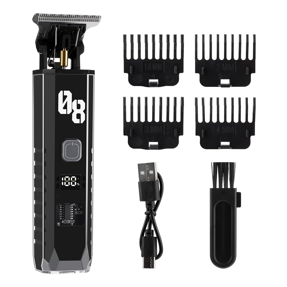 

Электрическая машинка для стрижки волос с ЖК-дисплеем, профессиональный беспроводной триммер для волос и бороды, 0,1 мм, машинка для стрижки волос налысо для мужчин чёрный