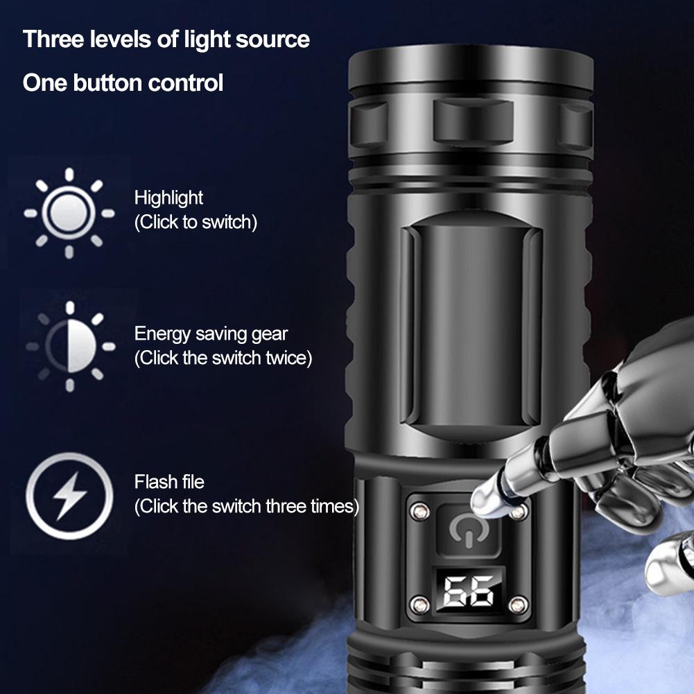 High Strong Power Led Flashlights 2000LM Tactical Torch with Display Light USB Charging Camping Fishing Emergency Zoom Lantern