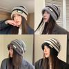 Color Fashionable Blocked Striped Design Women Casual Knitted Hat Winter For
