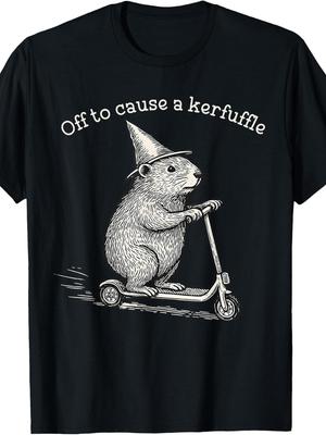 1PC Whimsical Capy Wizard Off To Cause A Kerfuffle Meme Capybara Fun Britishn Graphic T-shirt