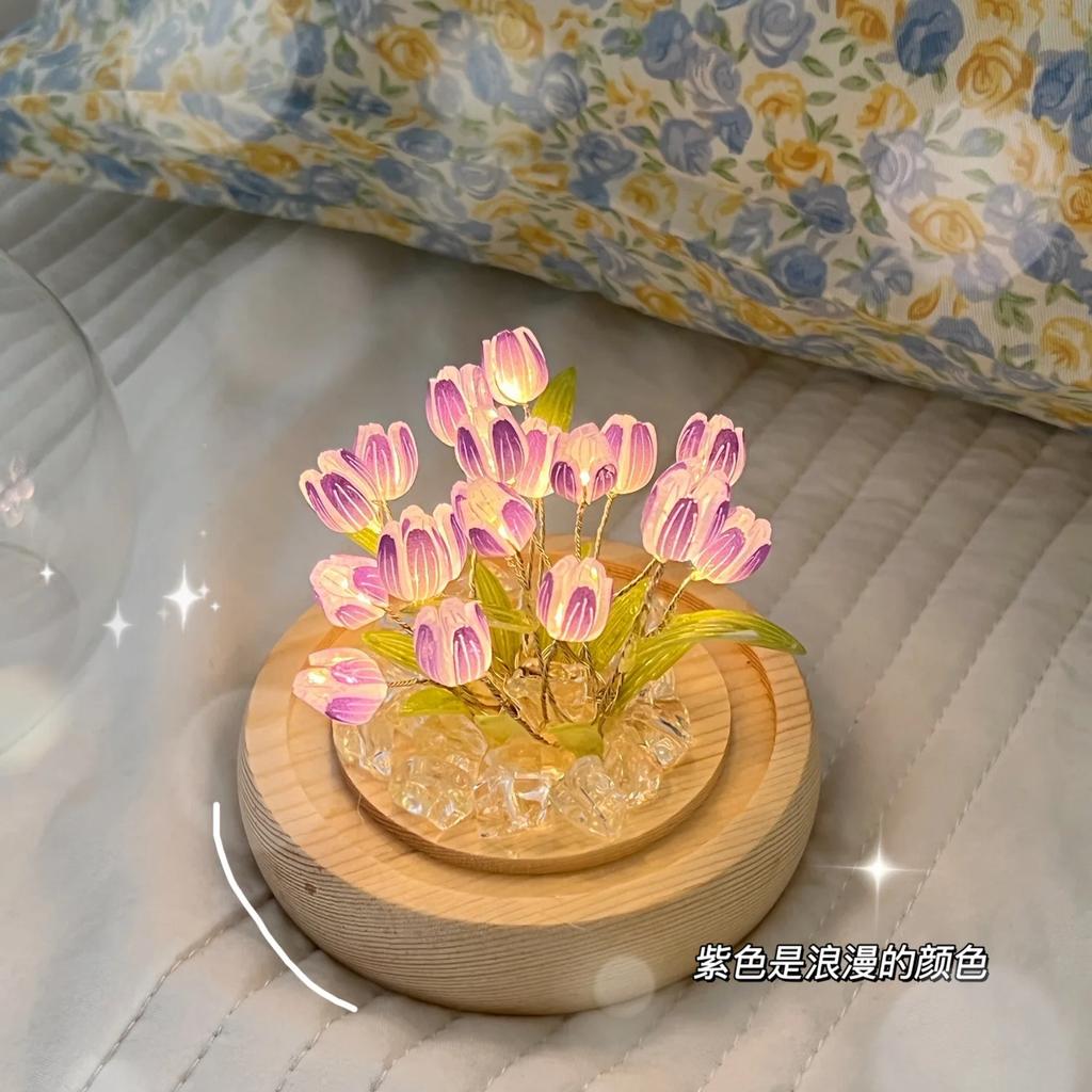 Handgefertigte künstliche Blume Tulpe Nachtlicht Schrumpffolie DIY-Material Nachttisch-Schlaflicht Ornament Valentinstagsgeschenk