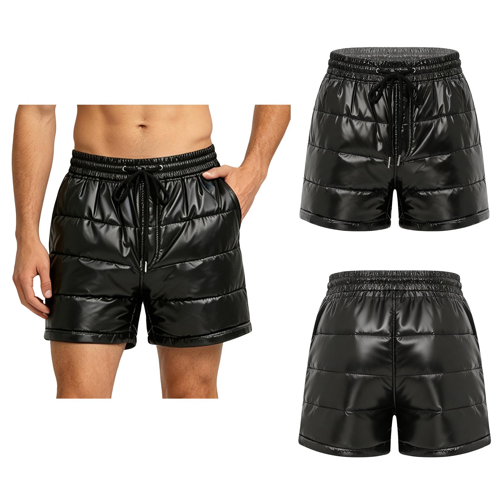 Auslaufsichere Gepolsterte Boxershorts für Herren Elastischer Kordelzugbund Seitentaschen Puffer-Kissen-Hose für Wohnkomfort XL schwarz