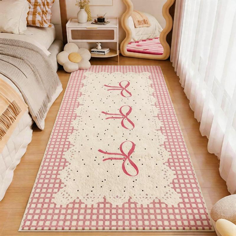Bow Plaid Pattern Rugs for Bedroom Thicken Plush Bedside Floor Mat Washable Living Room Decoration Carpet Fluffy Soft Lounge Rug