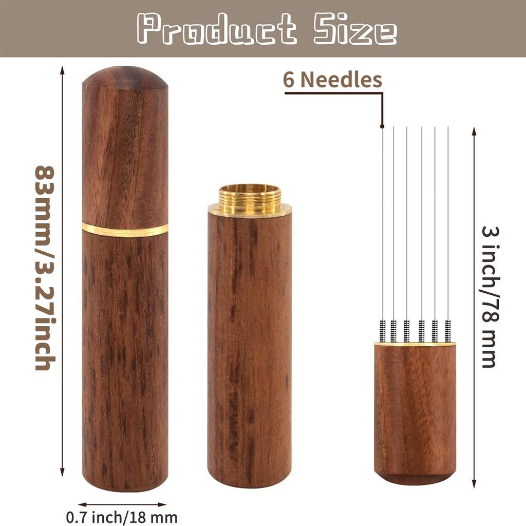 6-Needle Espresso Distribution Tool – Coffee powder distributor, 0.4mm Pins to Break Up Clumps & Prevent Channeling, Wood Handle