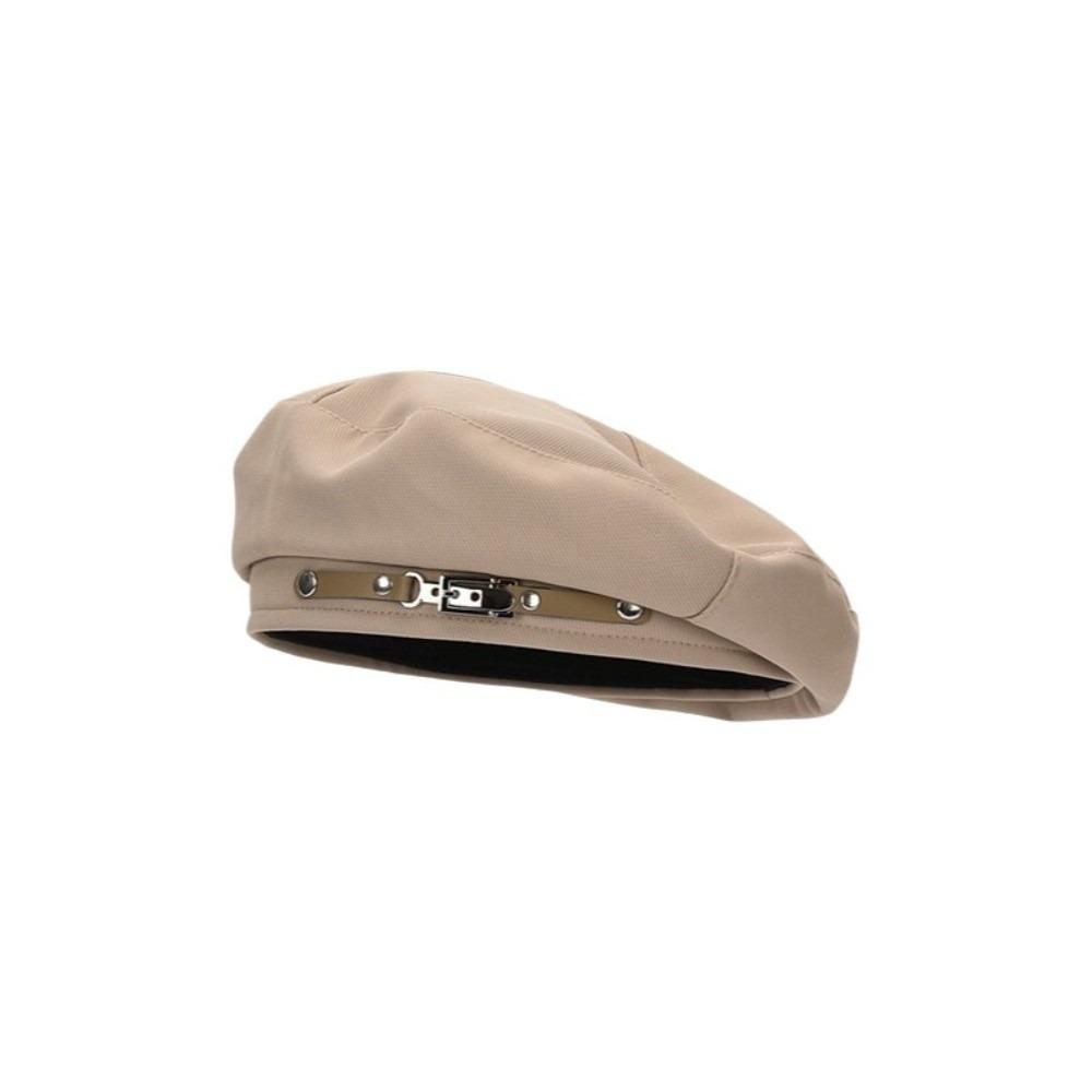 Big Head Circumference Metal Buckle Octagonal Hat Solid Color Painter Cap Vintage Beret Hat  Women