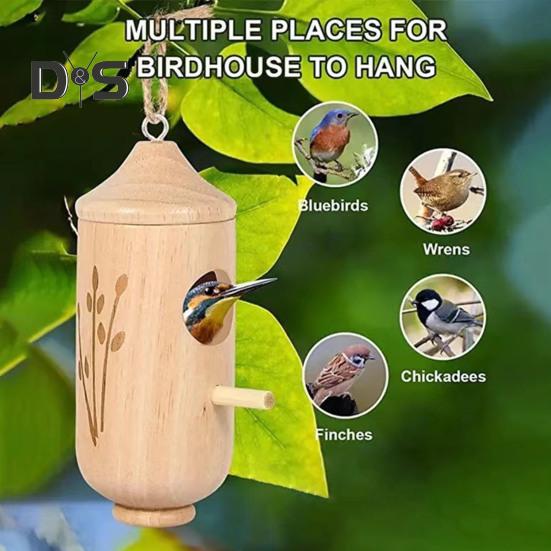 Wooden Hummingbird House for Outside Hanging Small Wildbird Nesting House for Outdoor Garden Porch Window Decor