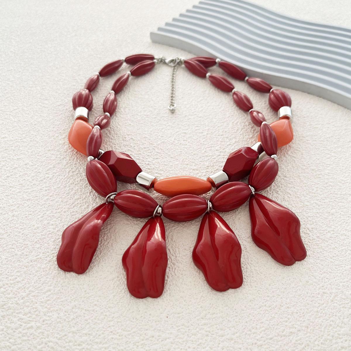 Персонализированное богемное двухслойное многоцветное геометрическое ожерелье из смолы, преувеличенный атмосферный повседневный стиль красный