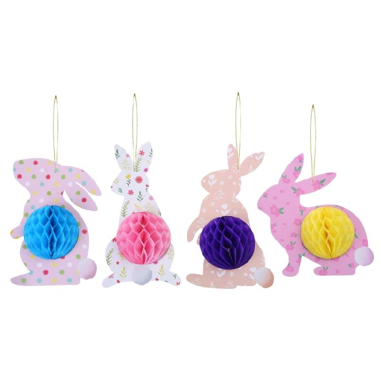 4/6/7Pcs Bunnies Eggs Hanging Decoration Paper Honeycomb Ornament For Wedding Birthday Baby Showers Holiday Party