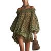 European and American independent station summer new off-the-shoulder polka dot chiffon bubble sleeve dress seaside vacation style