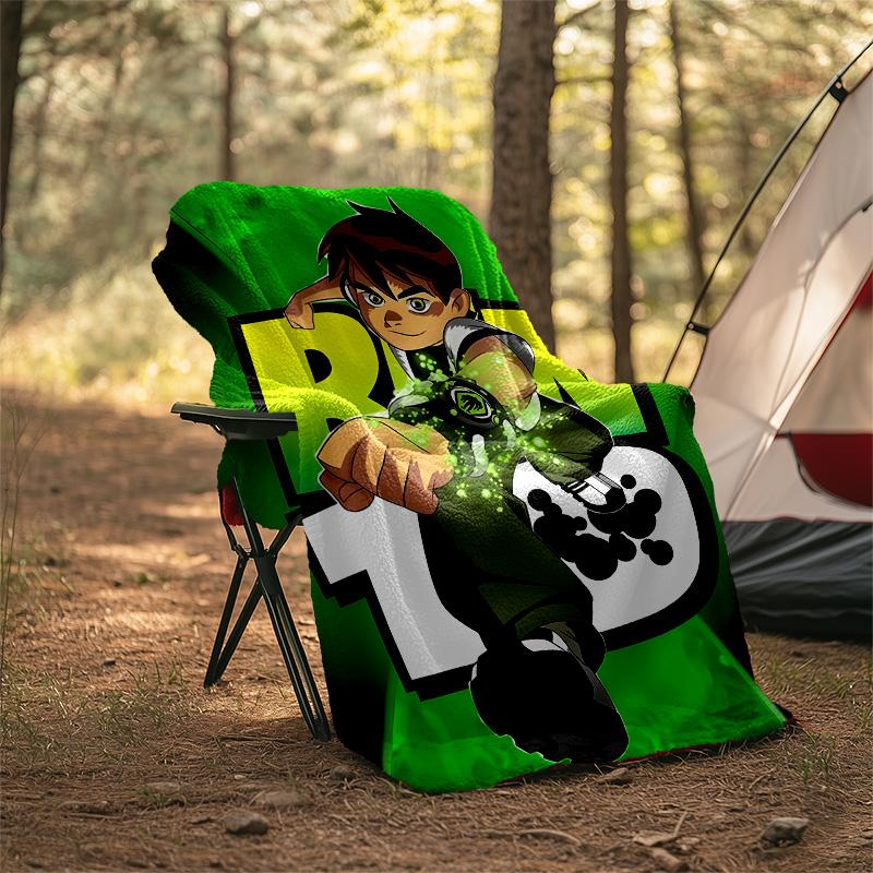 1pc Ben10 Theme Blanket - Digital Print, Polyester, Cozy for All Seasons, Perfect for Outdoor, Camping, and Travel