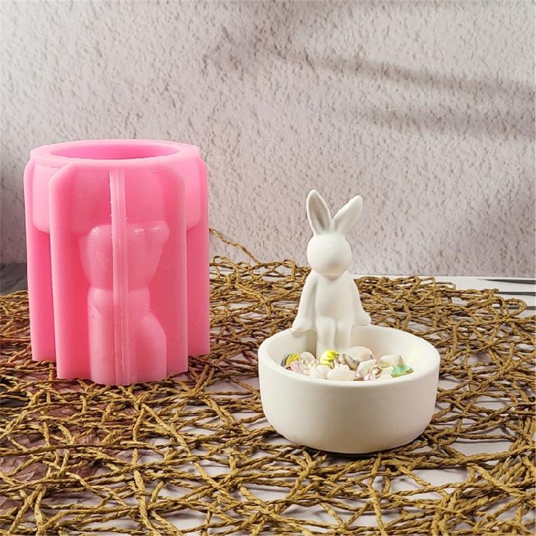 Cartoon Animal Candlestick Silicone Molds Ornament Rabbits Candle Holder Molds for Candle Holder Making Plasters Mould
