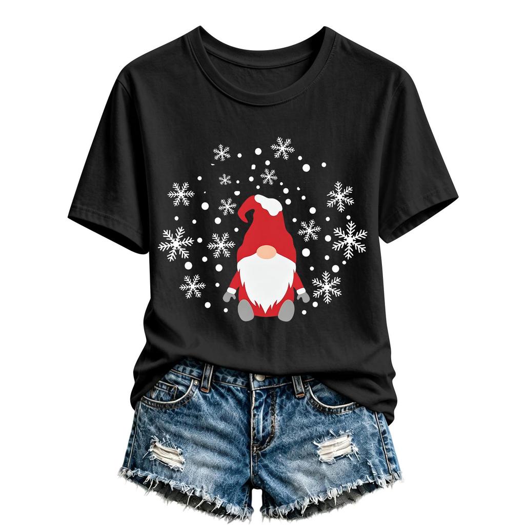 Damen Casual Weihnachten Bedrucktes Kurzarm-T-Shirt mit festlichem Feiertagsdesign