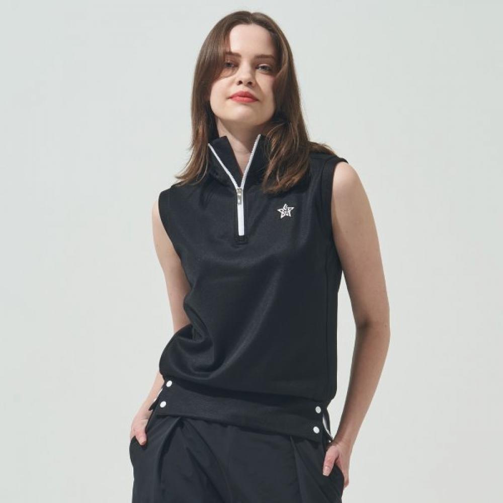 Blu DoT Half Zip Sleeveless T shirT Plus Bk 090